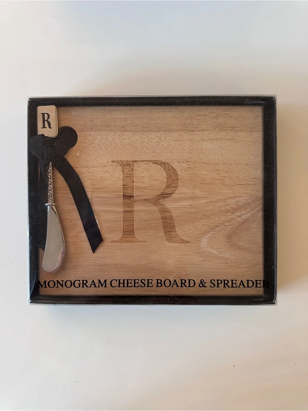 Monogram R Wooden Cheese Board & Spreader Gift Set New in Box